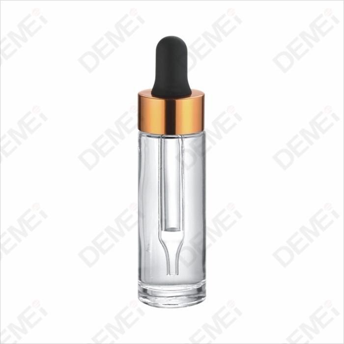 30ml Cosmetic Packaging Slim Straight Round Glass Dropper Bottles with 18mm Silver Aluminum Ruber Pipette Dropper with Outer Cap