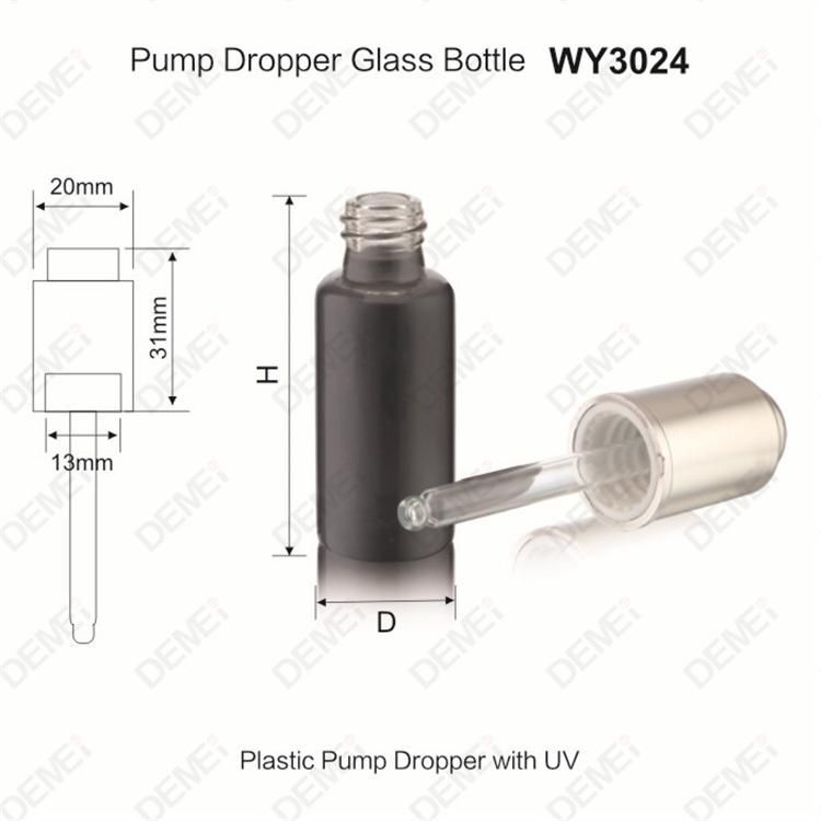 5ml-20ml Wholesale Cosmetic Packaging D20.5mm Stright Round Clear and Amber Serum Essential Oil Tube Glass Bottle with Gold Aluminum Press Button Dropper Cap