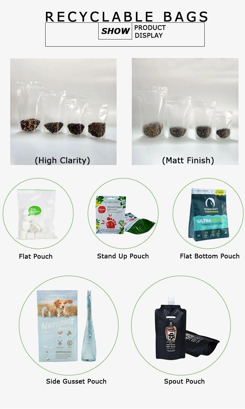 Eco Low Carbon Emission Bio PE Recyclable Bag for Seed Bean Nut Candy Packaging