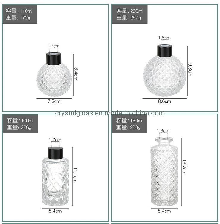 Round Square Hexagonal Diffuser Aroma Glass Bottles 50ml 100ml 200ml with Rattan Sticks