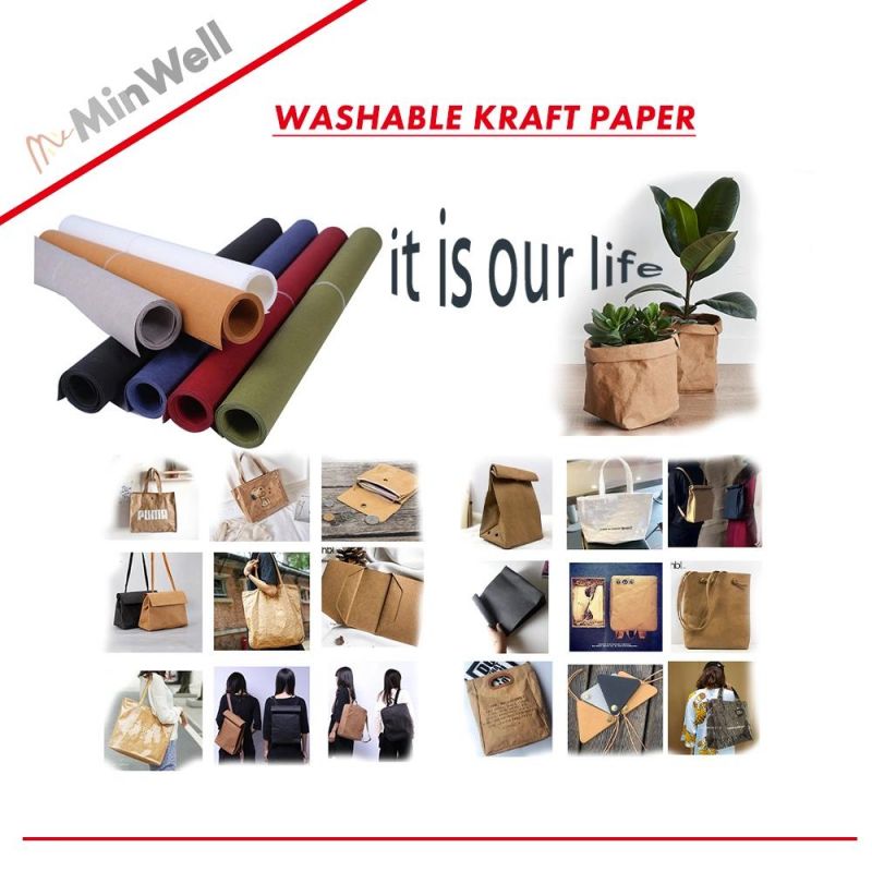 Minwell Washable Kraft Paper Bag Reusable Plant Flowers Pots, Storage Packaging Bag for Bread Cosmetics Jewelry Stationery