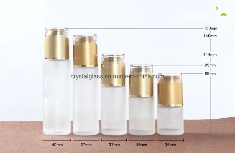 Luxury Glass Cosmetic Packaging Set in Freosted Glass and Gold Caps