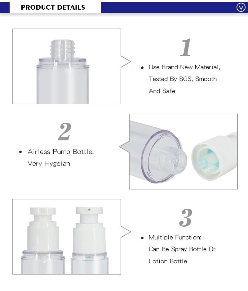 Factory Supply Plastic Empty 30ml, 80ml, 100ml Luxury Airless Spray Pump Bottle