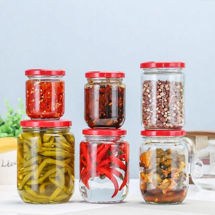 12oz 8oz 16oz Stocked Round Clear Cylinder Wide Mouth Herb Honey Glass Food Storage Jar with Screw Airtight Lid