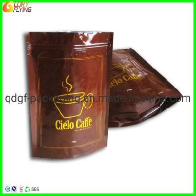 Plastic Packaging Gold Printing Stand up Pouch Bag with Zipper and Degassing Valve