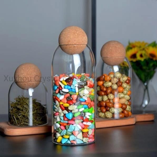 Wholesale 500ml 800ml 1200ml High Borosilicate Glass Food Storage Container Glass Jar with Cork Ball Lid