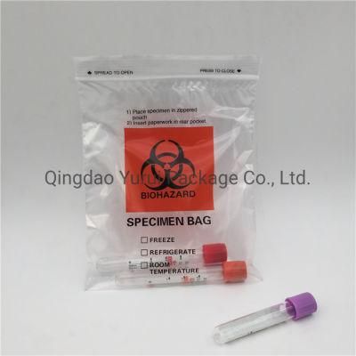 Disposable White Film Ziplock Medical Plastic Hot Sale Biohazard Specimen Bag