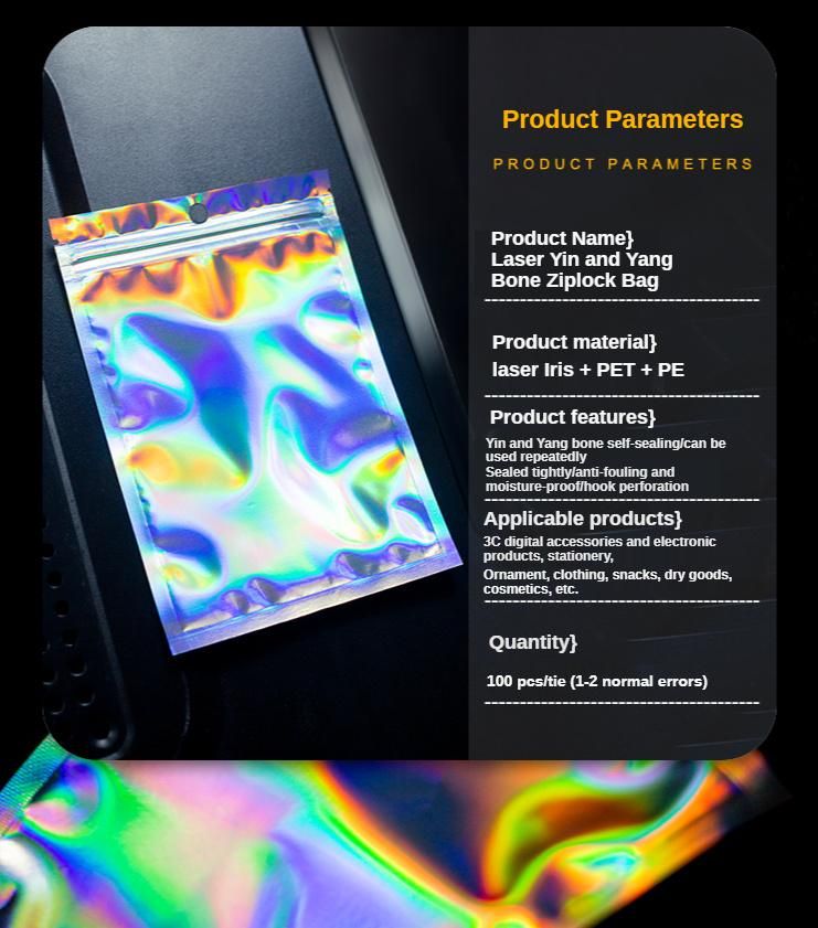 Custom Holographic Smell Proof Aluminium Foil Mylar Zipper Lock Hologram Packaging Bags Holographic Ziplock Bag