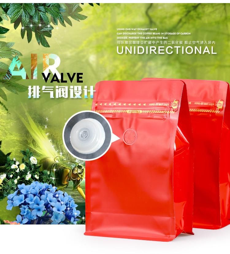 Custom Printed Flat Bottom Coffee Packaging Bag with Valve and Zipper