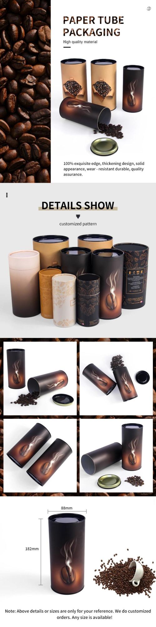 Firstsail Food Grade Package Biodegradable Sealable Aluminum Foil Coffee Bean Container Box Packaging Round Matcha Tea Paper Tube Tin Can