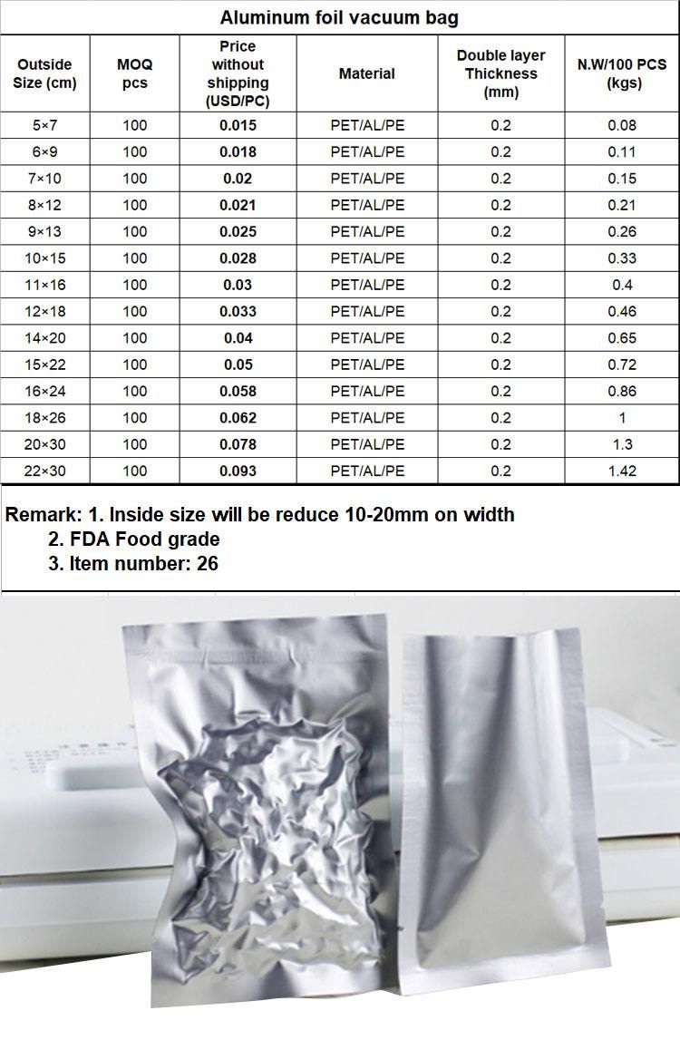 Heat Sealer Silver Flat 3 Side Seal Mylar Airtight Antistatic Tear Aluminum Foil Vacuum Bag