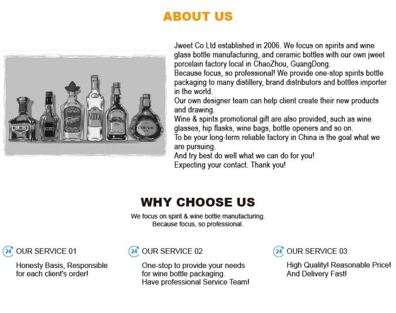High Quality Bullet Shaped Glass Bottle 750ml