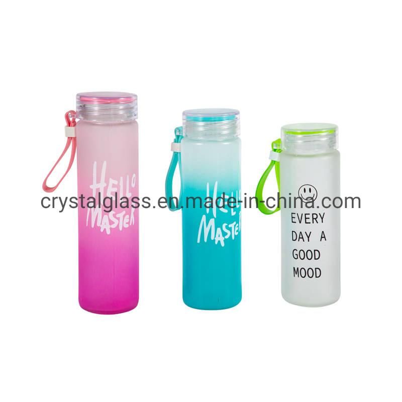 Reusable Sport Wide Mouth Glass Water Bottle with Plastic Cap 400ml 500ml