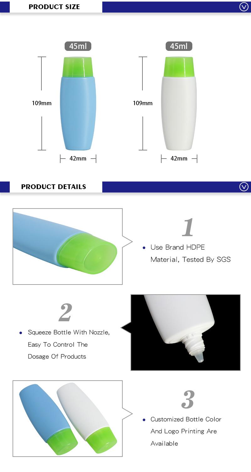 Customized Commodity Packaging Tanning Sunblocks Bottles 45ml, Empty Plastic Bottles