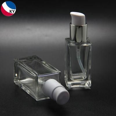 30ml 50ml Transparent Square Glass Bottle with Self-Lock Pump