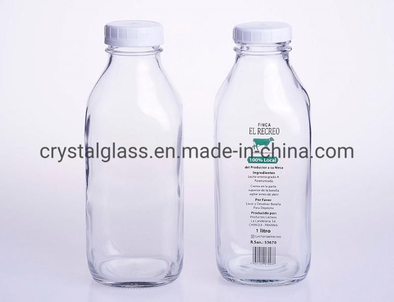 Empty 300ml Glass Juice Bottle for Water Square Milk Glass Bottle