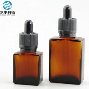 Amber Color 30ml 50ml Square Serum Essential Oil Glass Bottle with Dropper