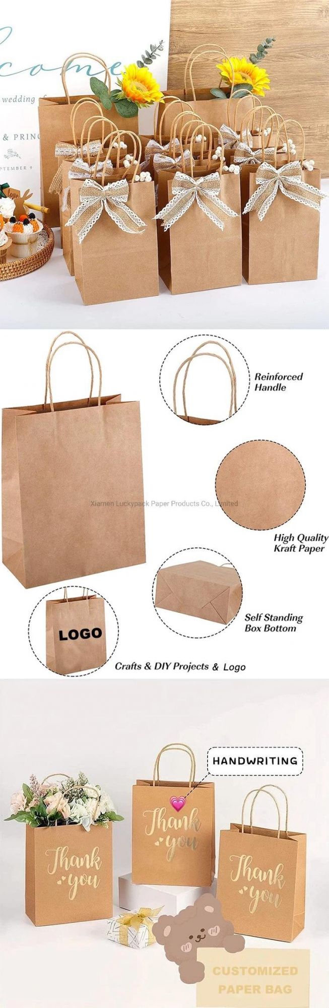 Logo Print Kraft Paper Bag for Christmas Gifts