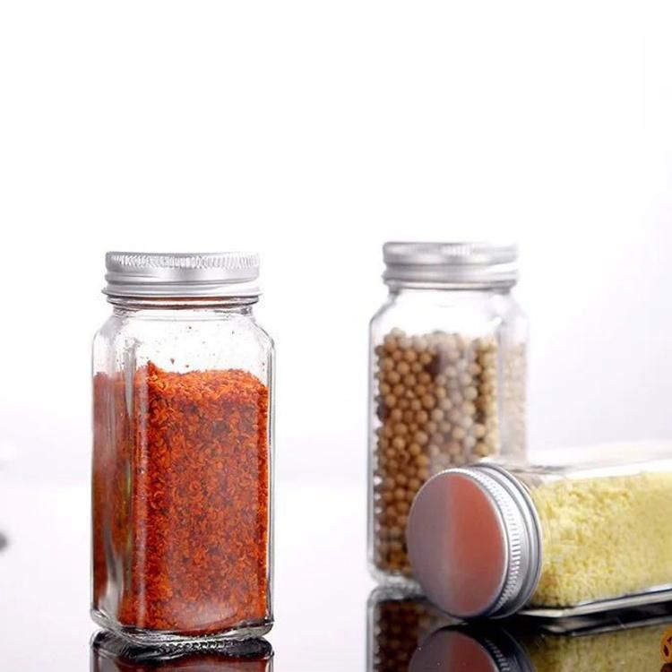 Seasoning Glass Bottle 120ml 4oz Square Pepper Salt Glass Bottle Glass Shaker with Metal Lid