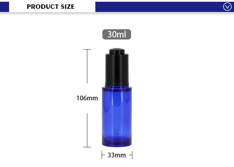 1oz Plastic Cosmetic Bottles with Dropper Blue Clear Serum Lotion Bottle