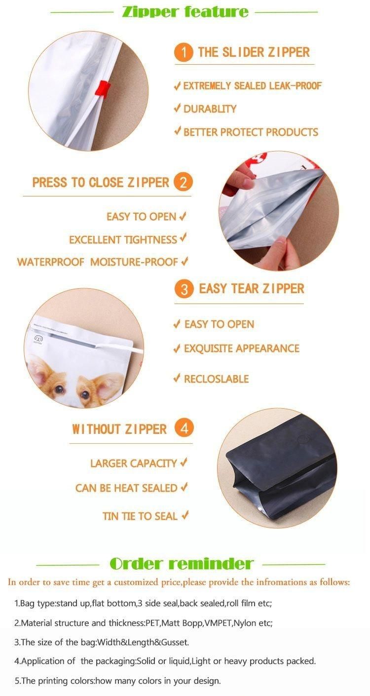 Top Zip Plastic Pet Food Bag Custom Food Packaging Bags