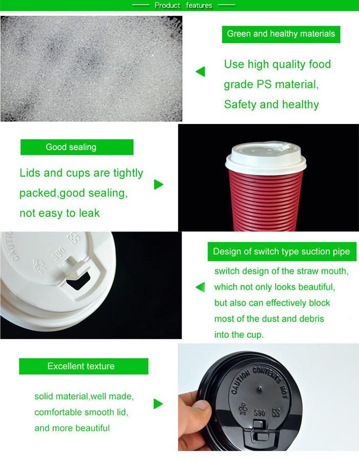 Disposable 80mm PS Plastic Material Paper Cup Flat Lid