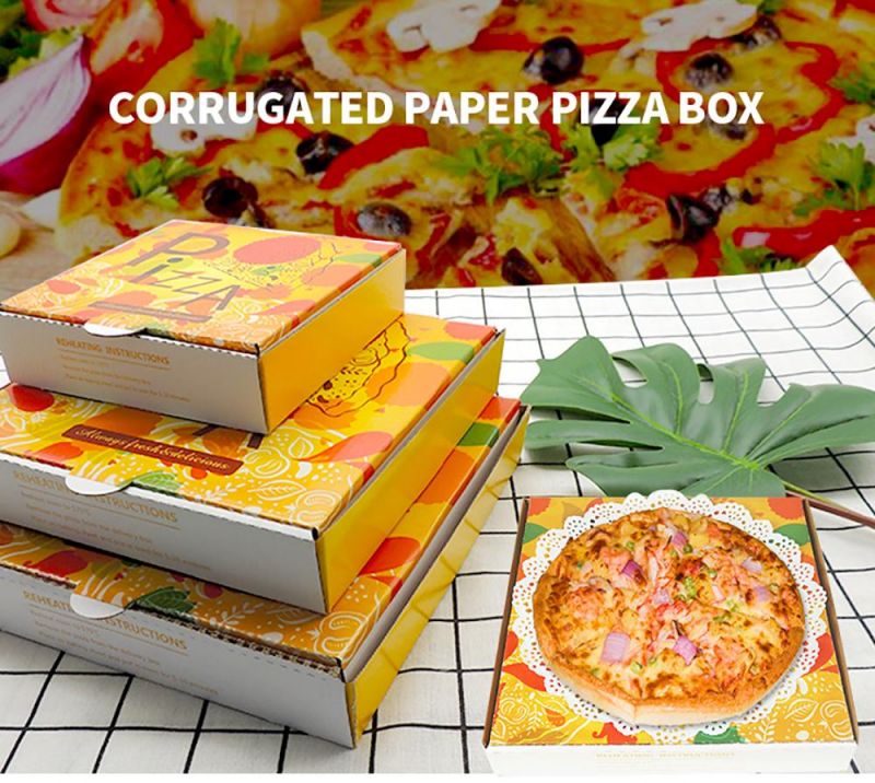 Custom Logo Printed 3 6 9 16 18 28 32 Inch Corrugated Carton Paper Pizza Box with Different Design