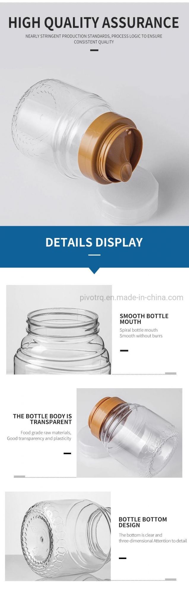 700g Clear Plastic Bottle for Honey Packaging Food Grade Honey Jars