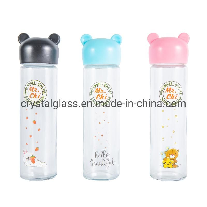 Reusable Sport Wide Mouth Glass Water Bottle with Plastic Cap 400ml 500ml