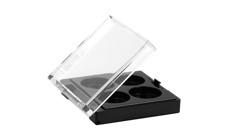 4 Round Holes Clear Transparent Black Square Plastic Empty Eyeshadow Case for Makeup Products