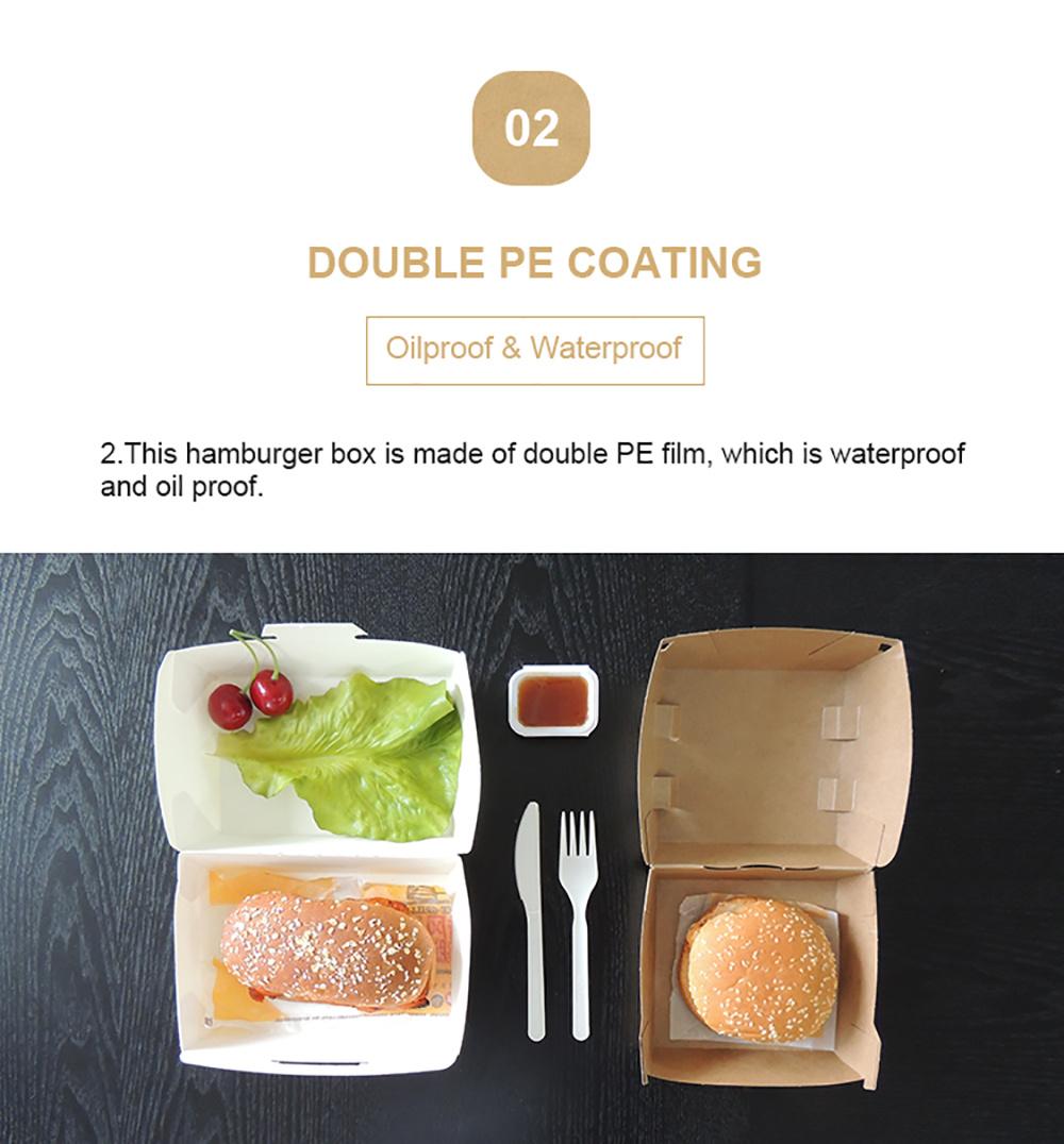 Pure White Custom Printed Oilproof Food Container Compostable Dinnerware Hamburger Box