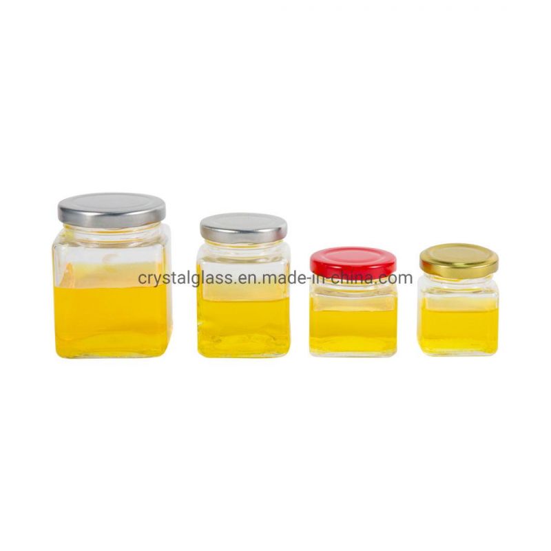 280ml 380ml Square Shape Glass Jar for Honey Jam Jelly Food Storage Jar with Tinplate Lid