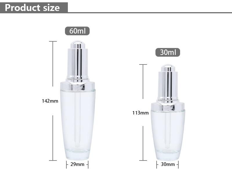 Hot Selling Unique 30ml 60ml Silver Glass Dropper Bottle