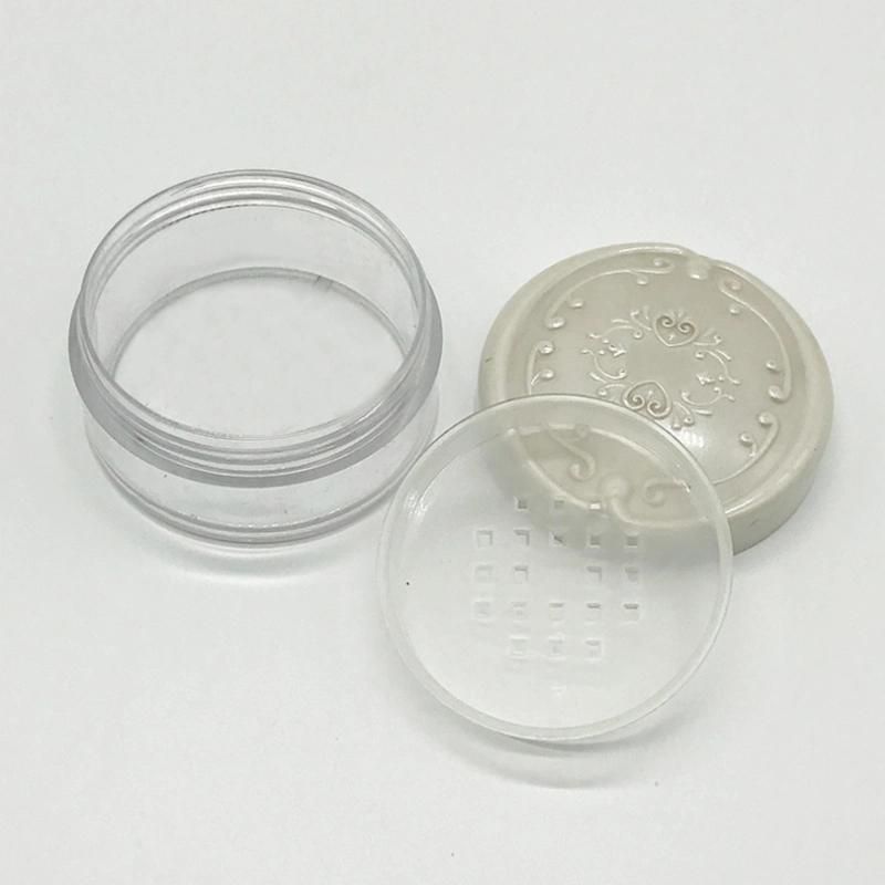 Empty Round Plastic Clear Loose Powder Jar with Sifter Customized Wholesale Make up Powder Case with Puff