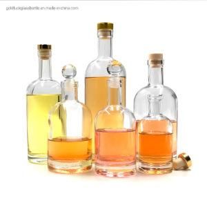 Clear Round Empty 750ml 700ml 500ml 375ml Spirit Vodka Gin Rum Whisky Liquor Wine Beverage Food Glass Bottle with Cork Stopper