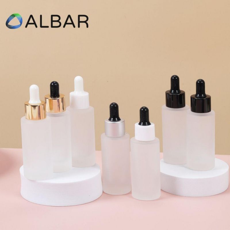 30ml 50ml Slim Clear Frosted Serum Glass Bottles for Face Care with Glass Droppers