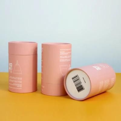 Firstsail Customized Period Silicone Drainable Menstrual Cup in Cylinder Storage Packaging Box Round Gift Pink Paper Tube