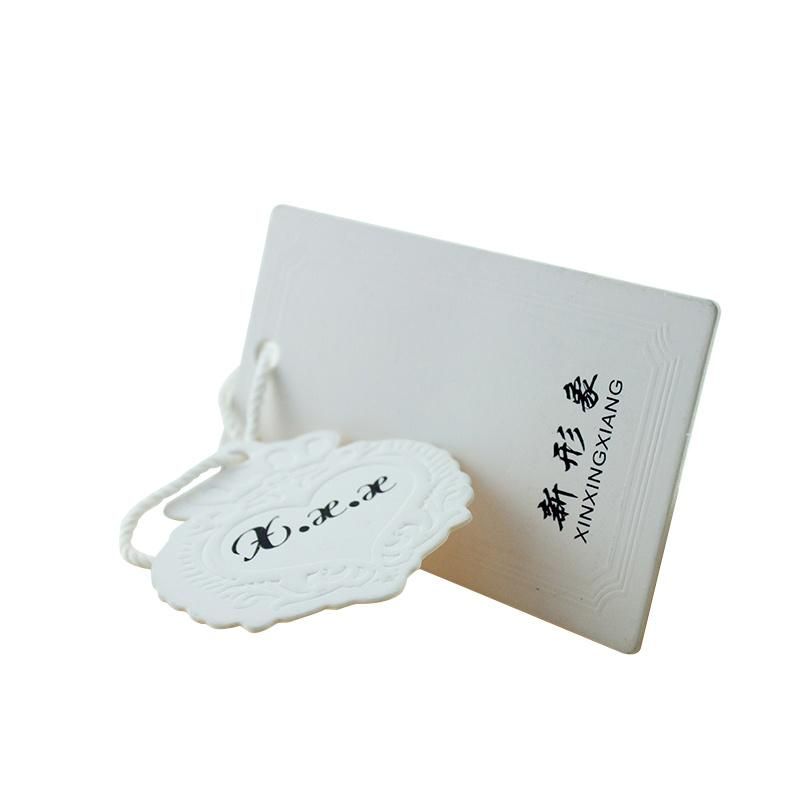 Professional Embossed Logo Special White Clothing Paper Hang Tag with Cotton Strings