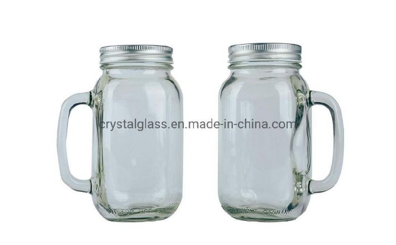 16oz Colored Painting or Clear Engraved Glass Mason Jar with Handle for Beer Drinking