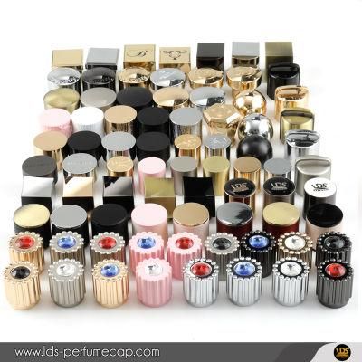 Custom Cylindrical Metal Luxury Zamak Perfume Bottle Caps with Crystal