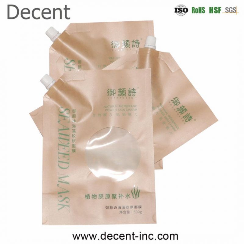 Decent Liquid Drink Packaging Spouted Leakage Proof Bag / Laminated Maiterial Brown Kraft Paper Spout Pouch for Beverage