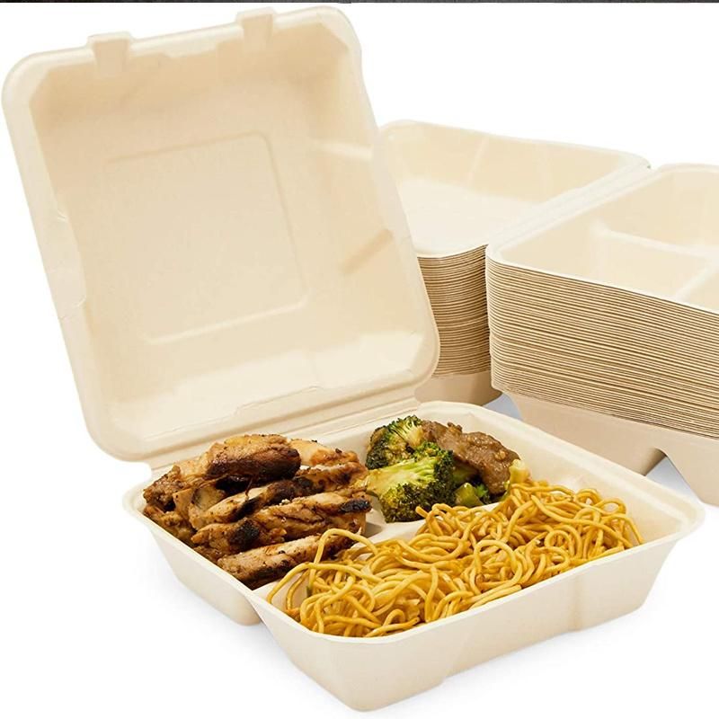 One Time Biodegradable Food Container Paper Lunch Box Burger Compostable Takeaway Sugarcane Disposable Food Packaging