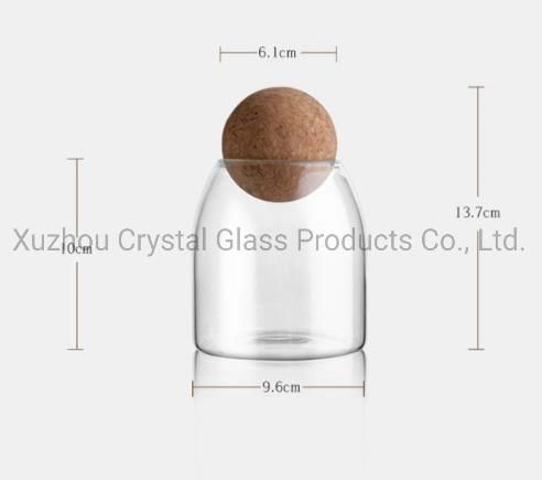 Wholesale 500ml 800ml 1200ml High Borosilicate Glass Food Storage Container Glass Jar with Cork Ball Lid