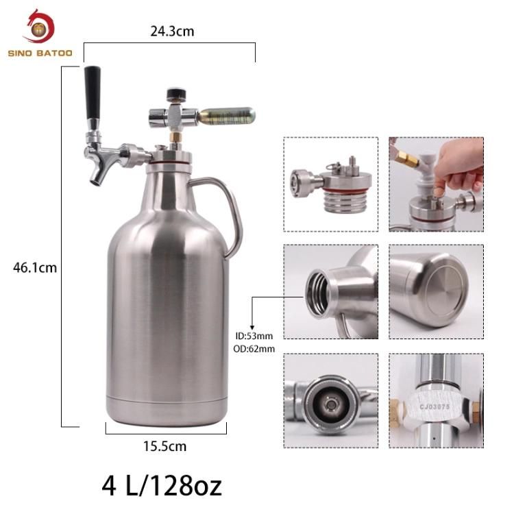 Food Grade CO2 Double Wall Beer Growler Vacuum Stainless Steel