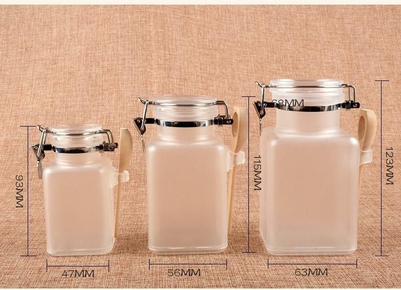 100g Frosted ABS Plastic Bath Salt Bottle with Wooden Spoon in Stock