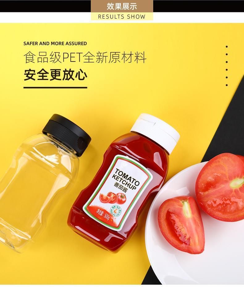 360ml12oz Pet Squeeze Ketchup BBQ Chili Sauce Plastic Food Grade Bottle Screw Flip Lid with Silicone Fossil Seal