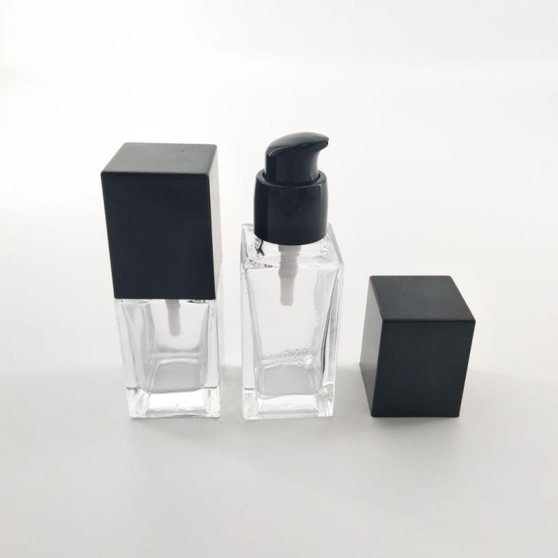 Crystal Glass Cosmetic Bottle High-End Emulsion Packing Bottle Square Shape with Pump 20ml 30ml 40ml