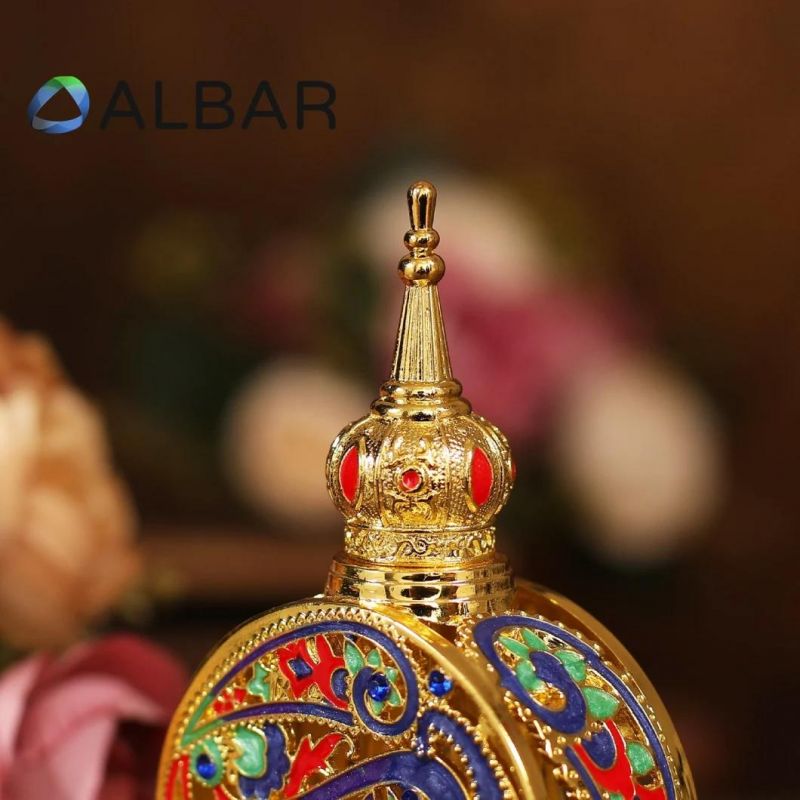 Attar Oud Colorful Zinc Zamac Round Perfume Bottles with Diamonds Glass Stick Droppers