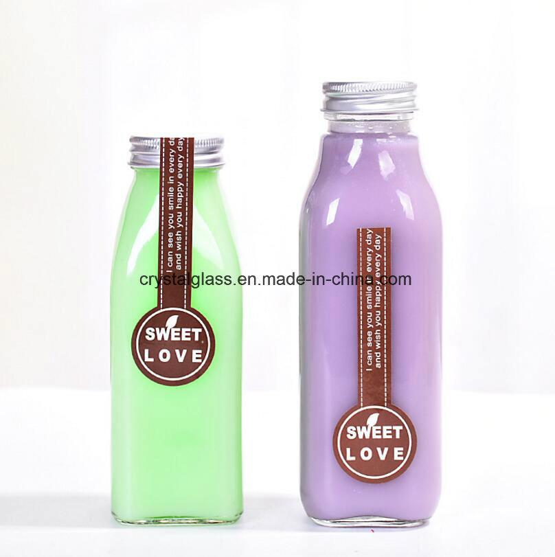 Square Juice Glass Milk Bottle with Plastic Safety Lid 300ml