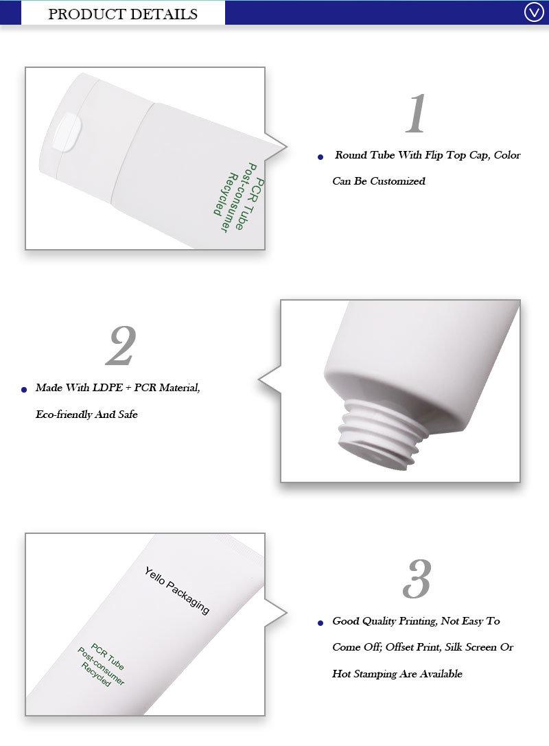 Eco Friendly and Safe White Cosmetic Plastic Packaging PCR Round Flip Top Tube